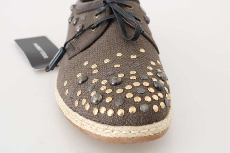 Brown Linen Leather Studded Casual Shoes