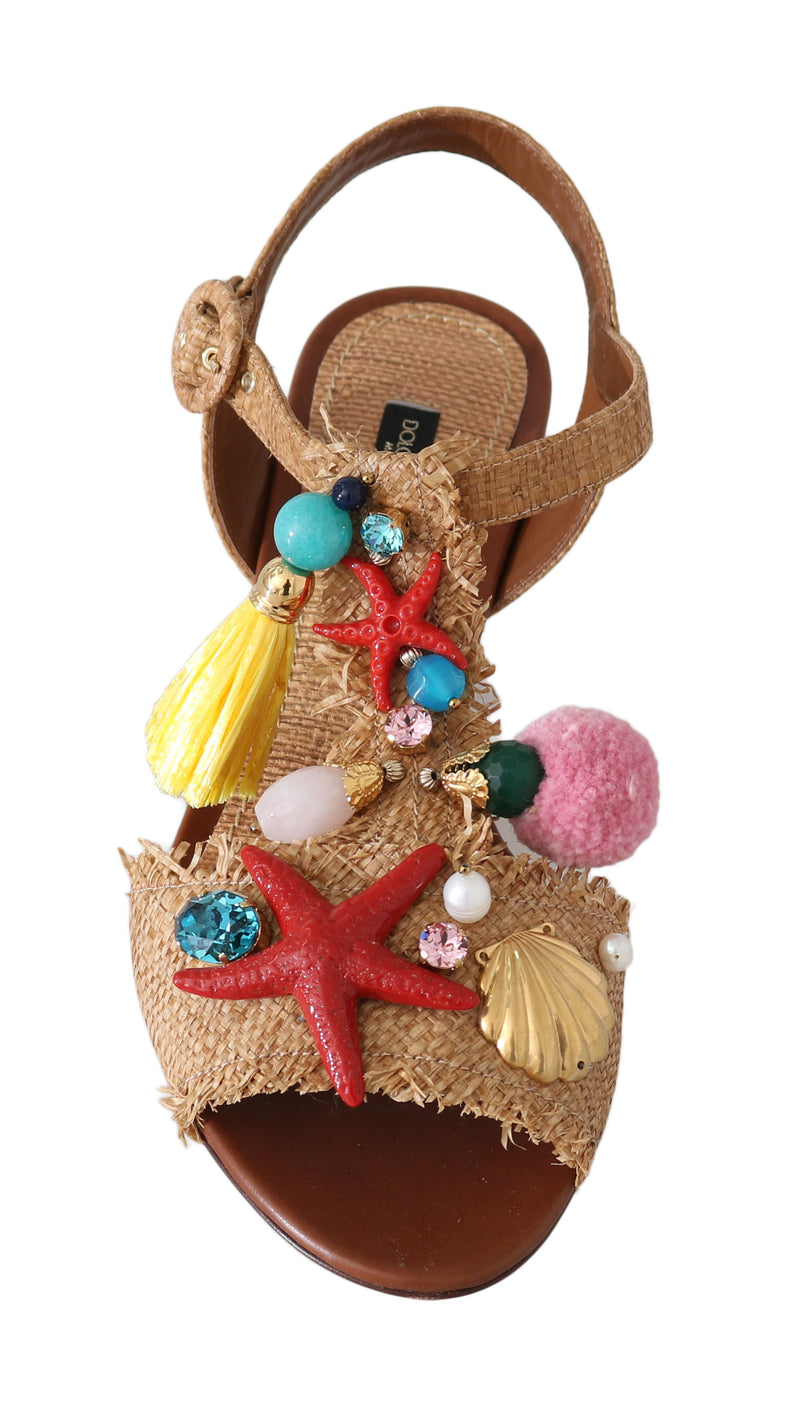 Beige Straw Crystal MARINA Sandals