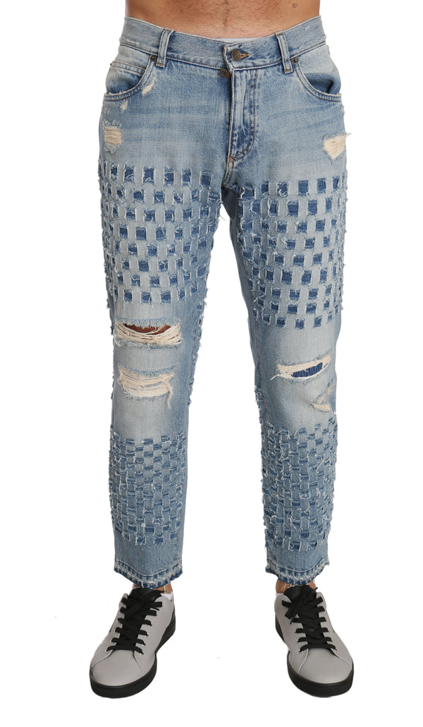 Blue Cotton CLASSIC Ripped Pattern Pants