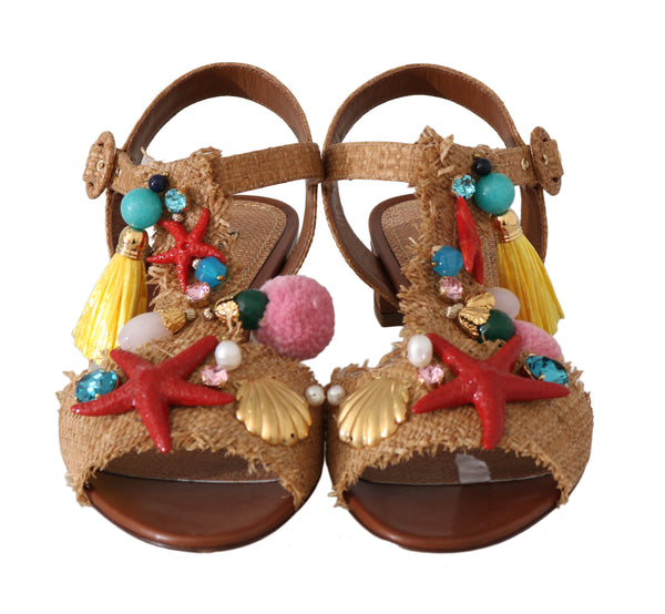 Beige Straw Crystal MARINA Sandals