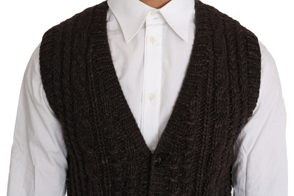 Brown Knitted Wool Vest Cardigan Sweater