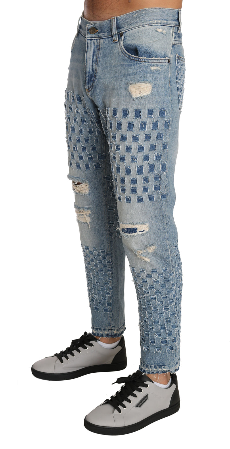 Blue Cotton CLASSIC Ripped Pattern Pants