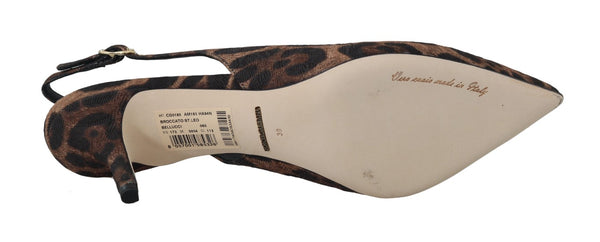 Brown Leopard Brocade Slingbacks Shoes
