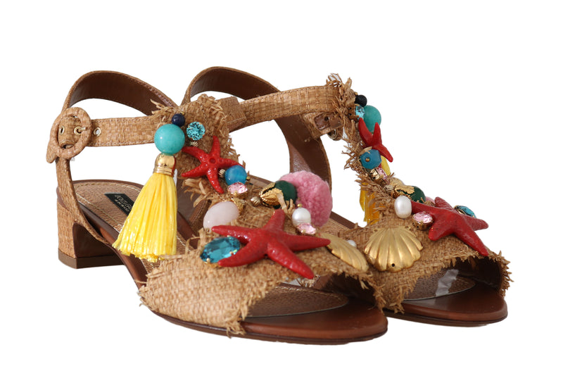 Beige Straw Crystal MARINA Sandals