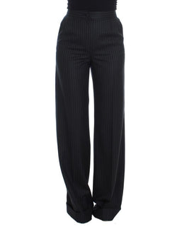 Black Striped Wool High Waist Pants