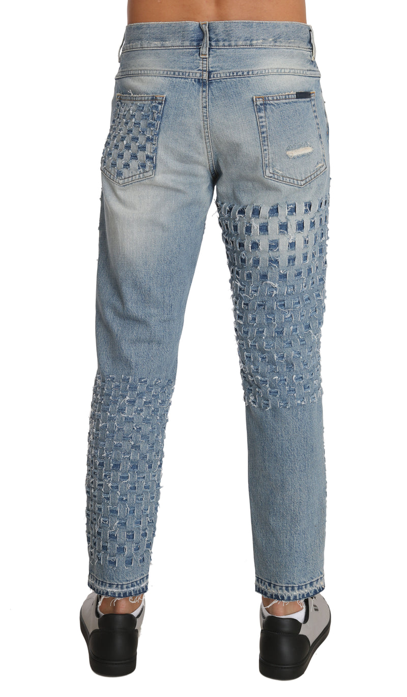 Blue Cotton CLASSIC Ripped Pattern Pants