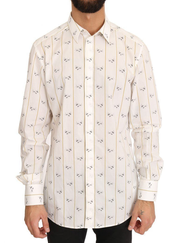 White Yellow Bee Print Cotton Shirt