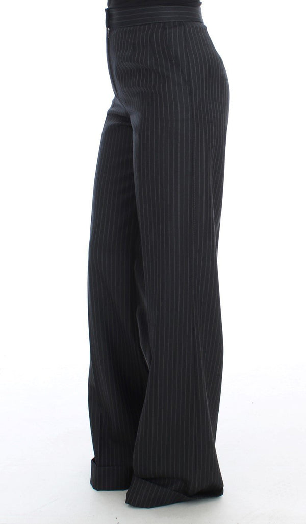 Black Striped Wool High Waist Pants