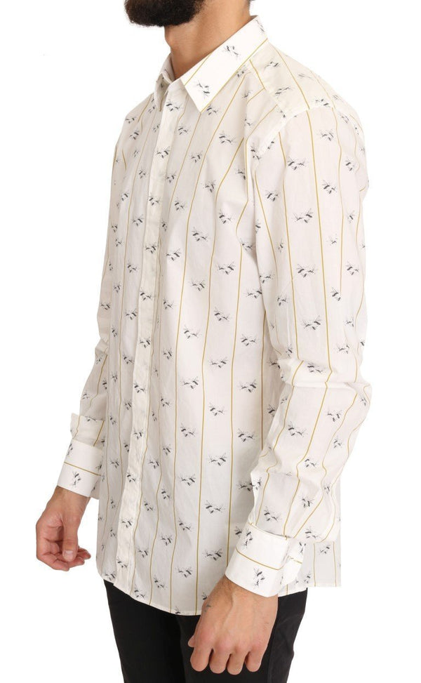 White Yellow Bee Print Cotton Shirt