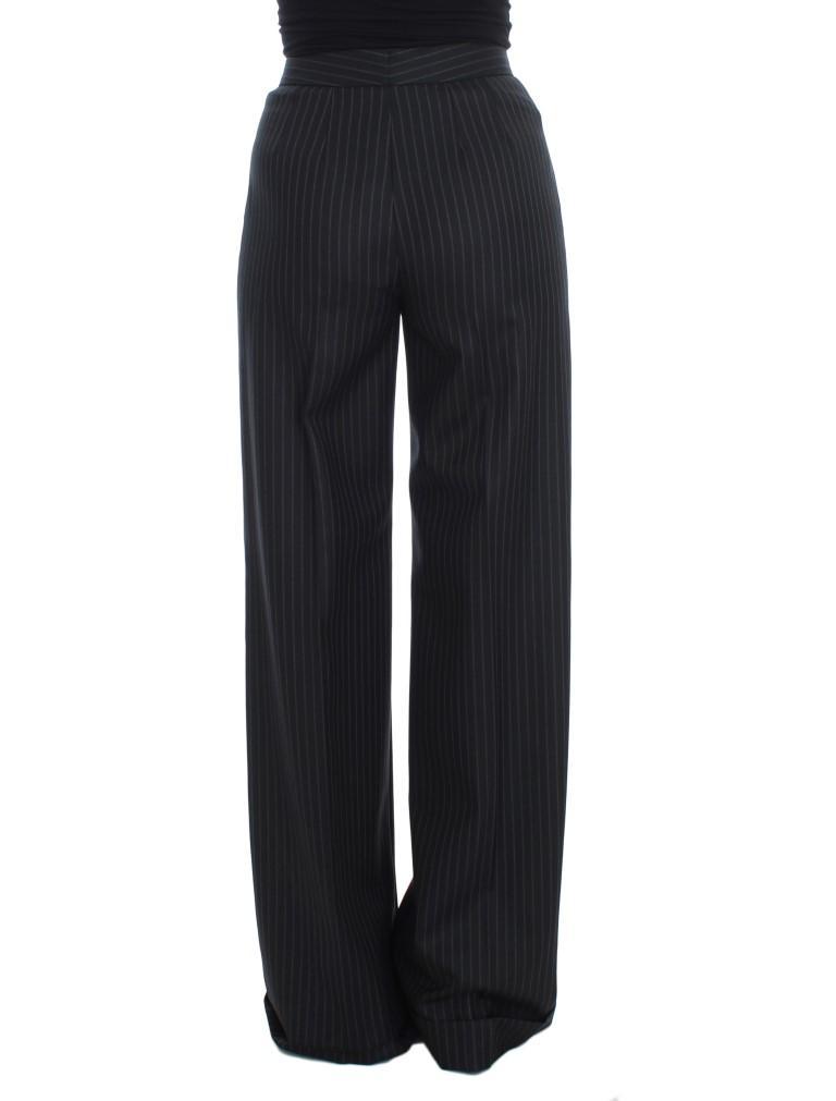 Black Striped Wool High Waist Pants