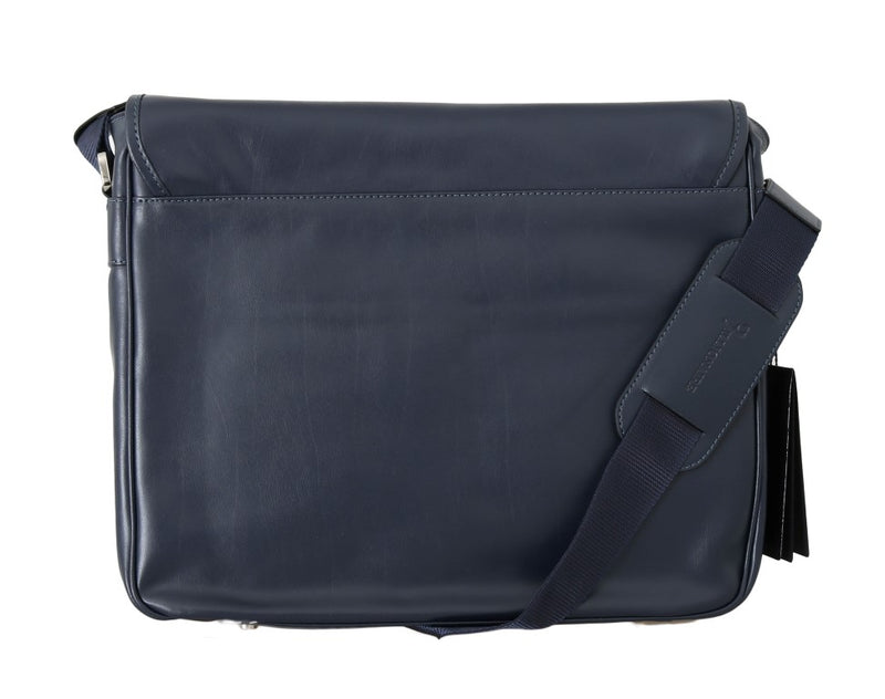 Blue Leather Messenger Shoulder Bag