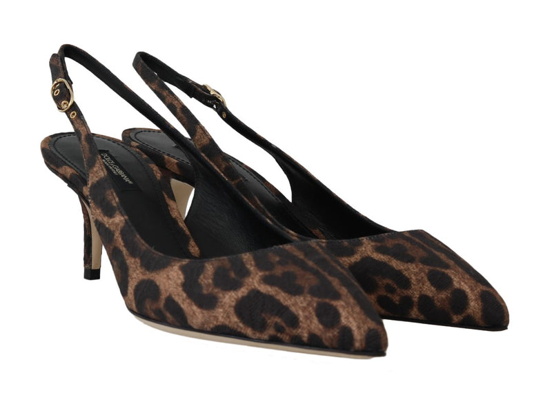 Brown Leopard Brocade Slingbacks Shoes