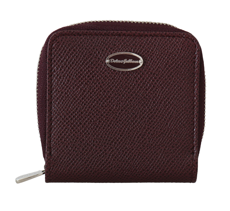 Bordeaux Leather Coin Card Zipper Wallet