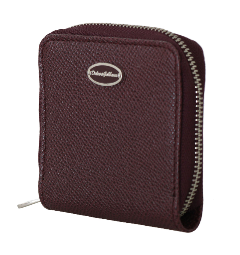 Bordeaux Leather Coin Card Zipper Wallet