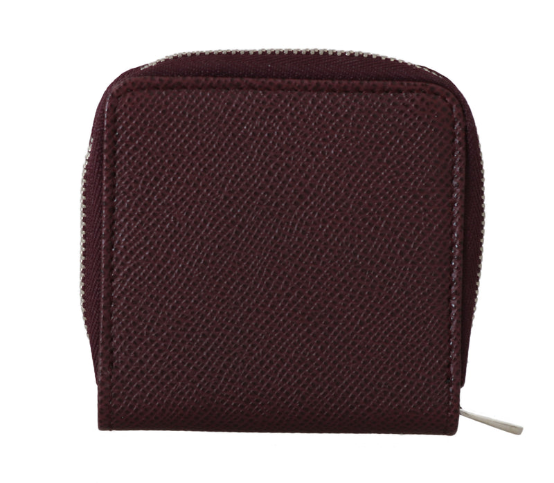 Bordeaux Leather Coin Card Zipper Wallet