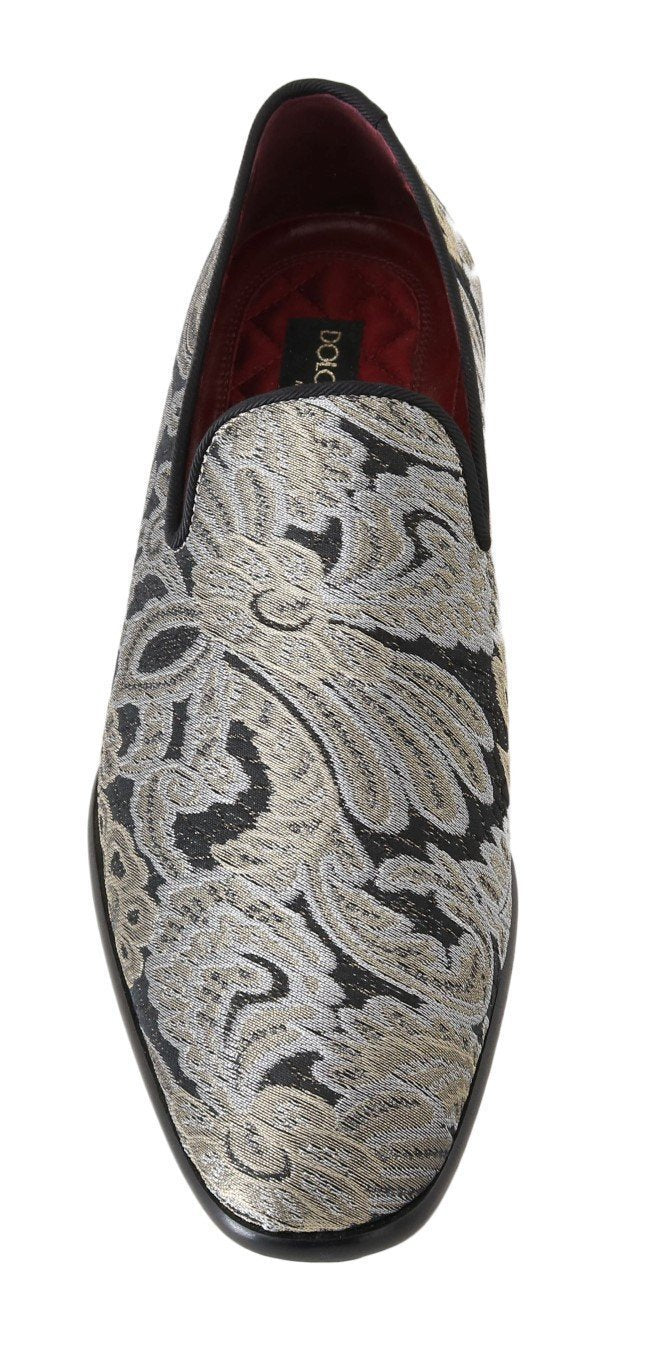 Black Silver Gold Brocade Loafers