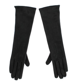 Gray Leather Silk Lined Elbow Long Gloves
