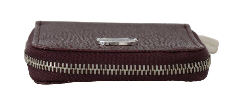 Bordeaux Leather Coin Card Zipper Wallet