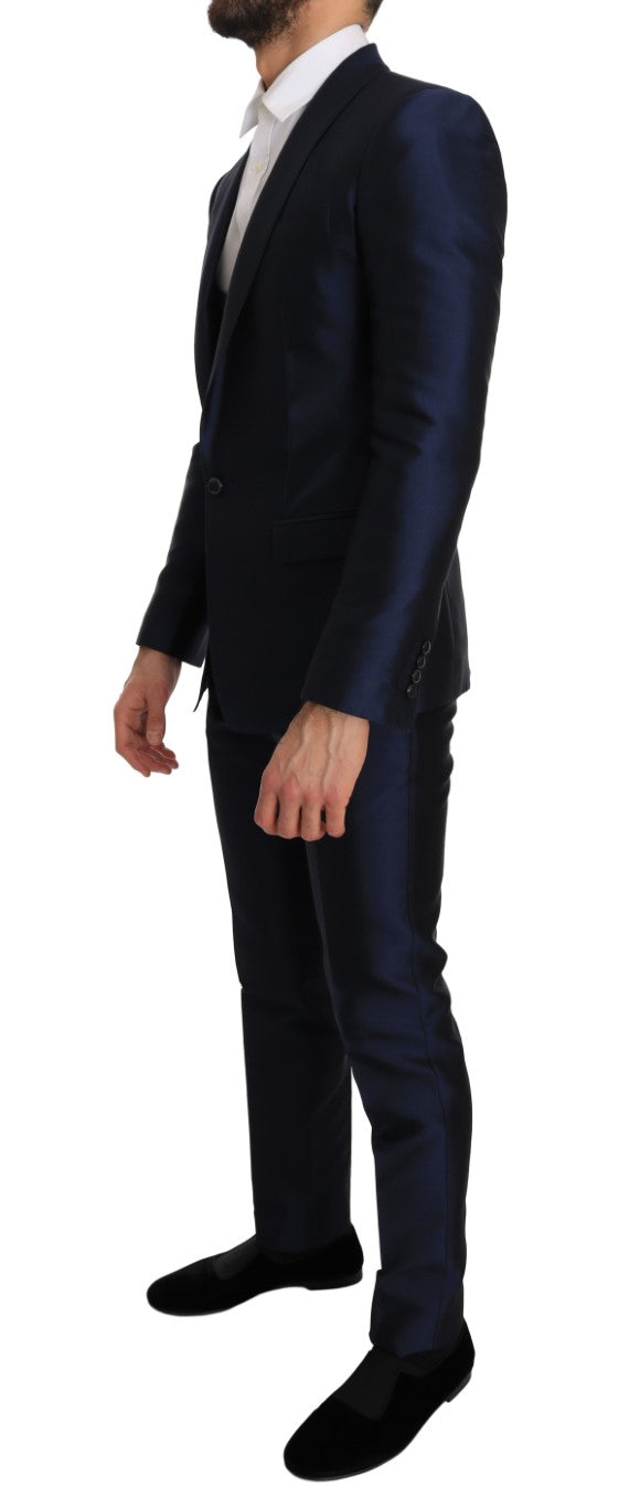 Blue Silk 3 Piece MARTINI Slim Suit