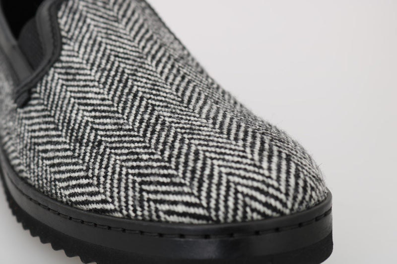 Black White Wool Leather Loafers