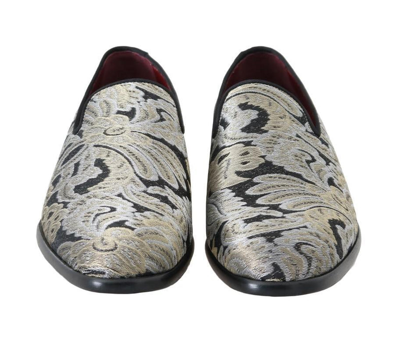 Black Silver Gold Brocade Loafers
