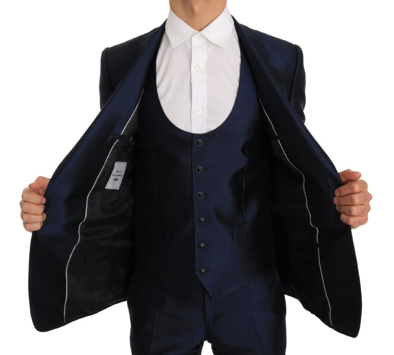 Blue Silk 3 Piece MARTINI Slim Suit