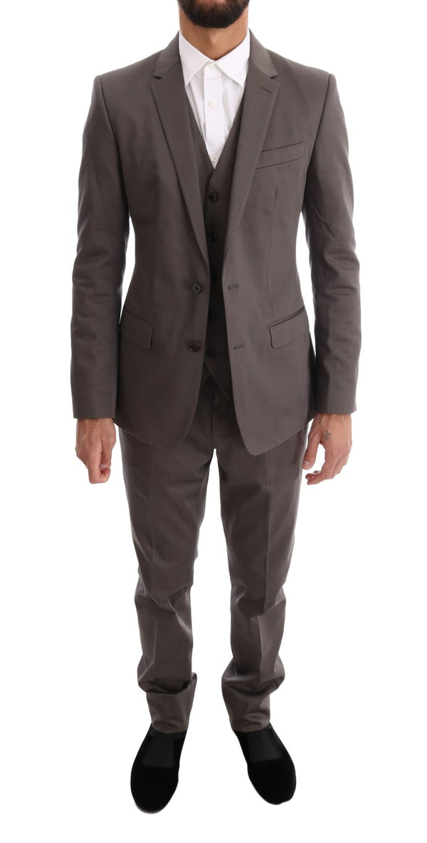 Brown Cotton 3 Piece Slim Fit Suit