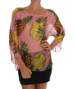 Pink Pineapple Print Silk Blouse