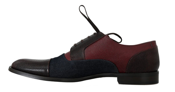 Brown Blue Red Leather Derby Shoes