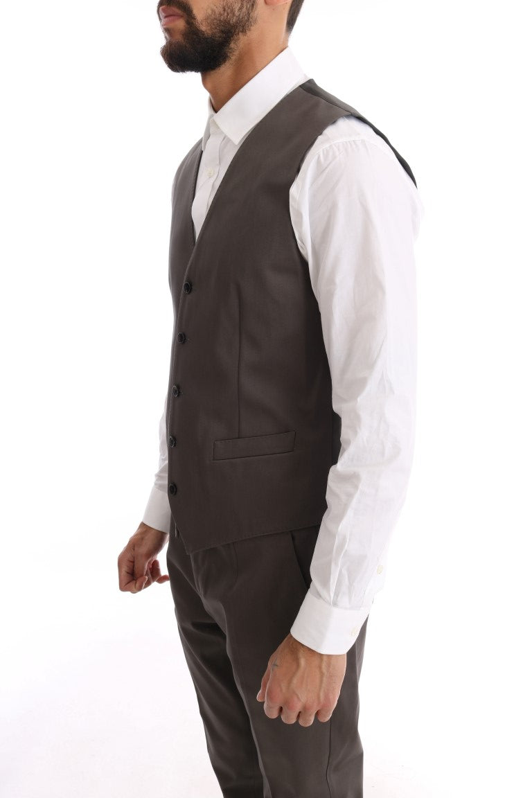 Brown Cotton 3 Piece Slim Fit Suit