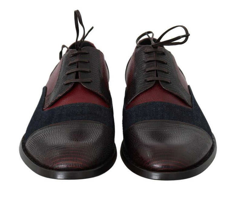 Brown Blue Red Leather Derby Shoes
