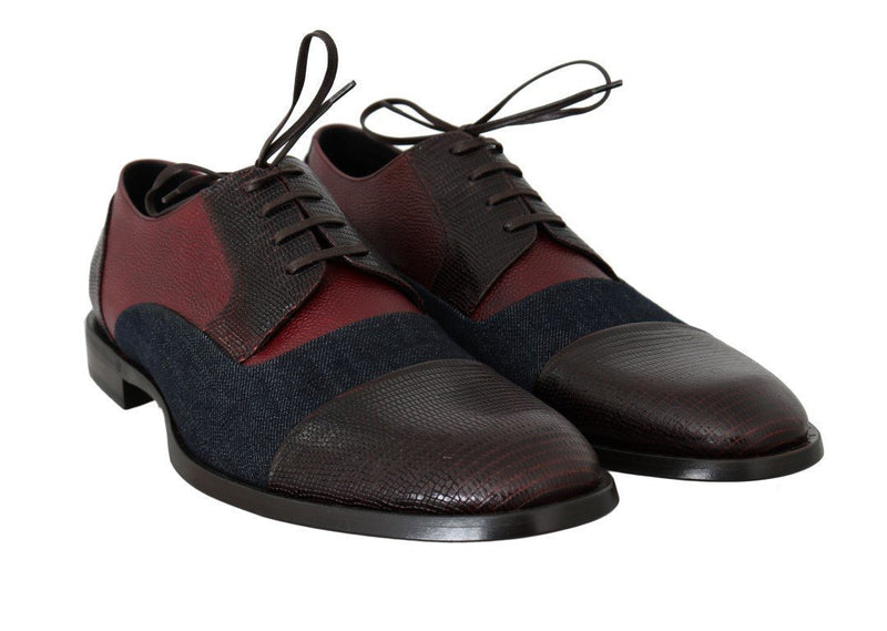 Brown Blue Red Leather Derby Shoes