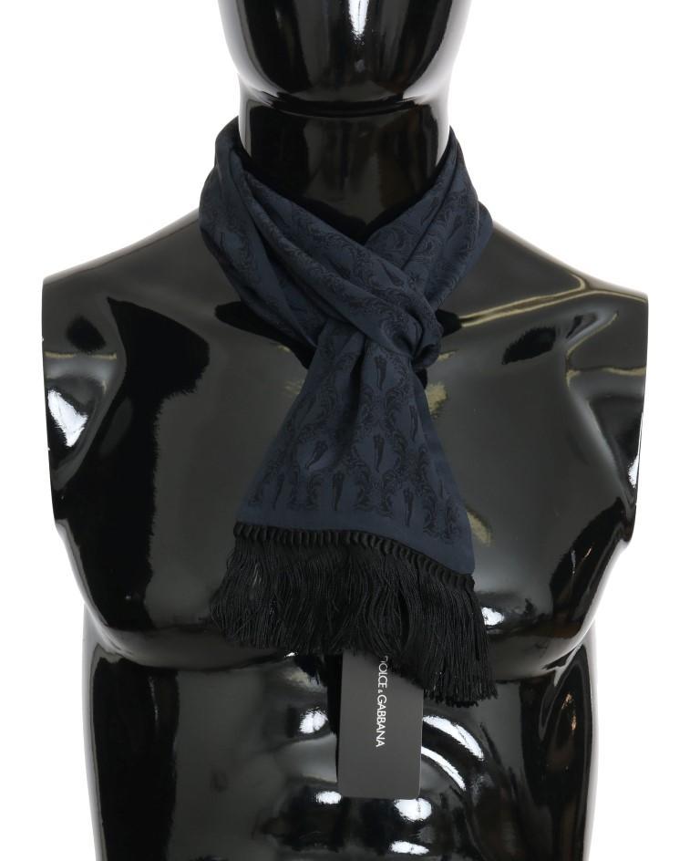 Blue Silk Black Royal Print Scarf