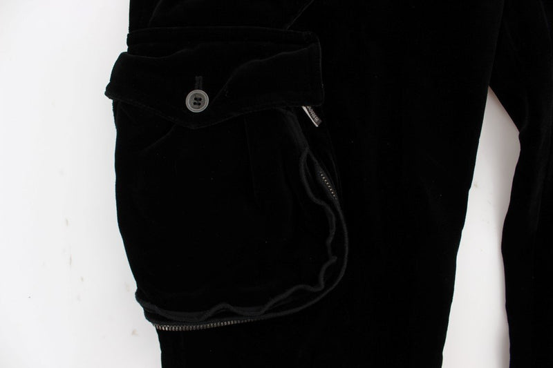 Black Cotton Blend Loose Fit Cargo Pants