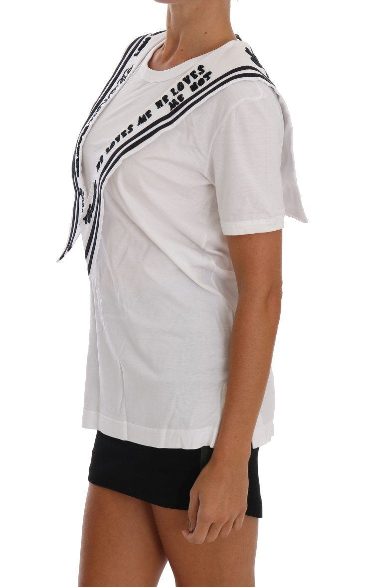 White Cotton Sailor Motive T-shirt