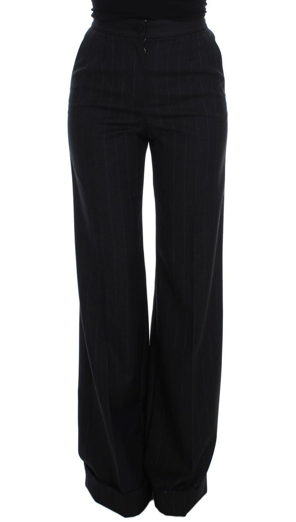 Gray Striped Wool High Waist Pants