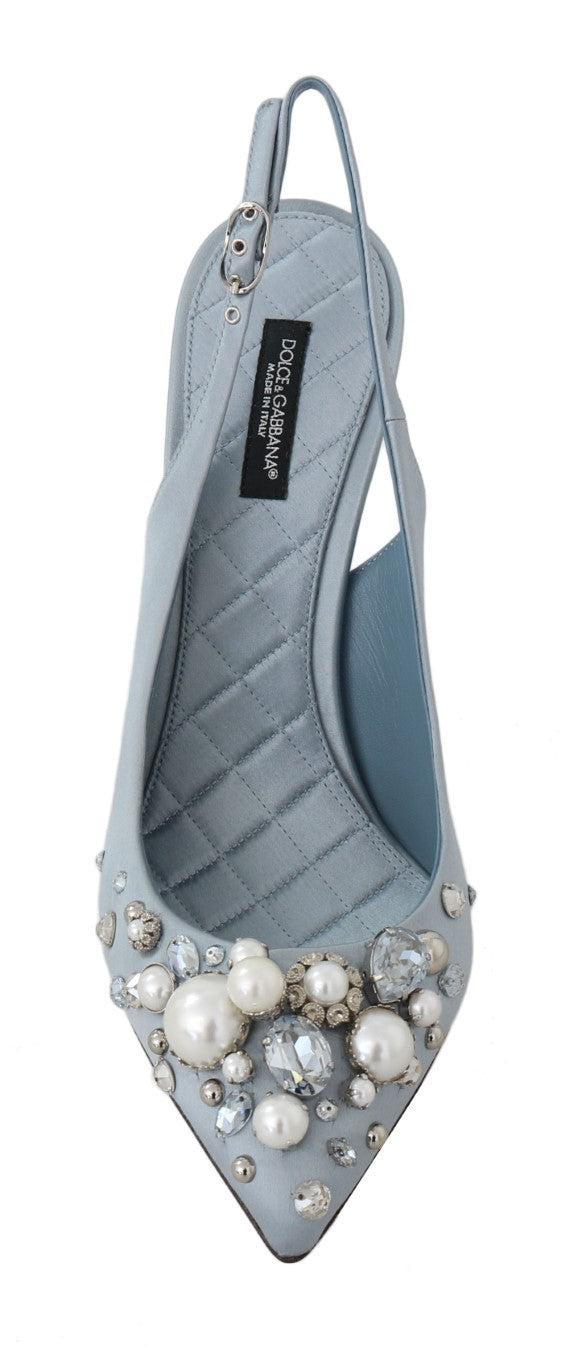 Blue Silk Raso Crystal Slingbacks Shoes