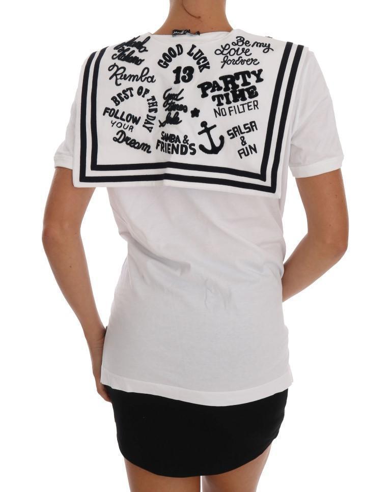 White Cotton Sailor Motive T-shirt