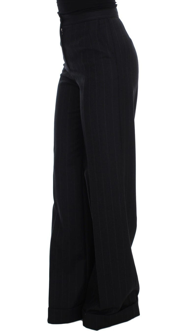 Gray Striped Wool High Waist Pants