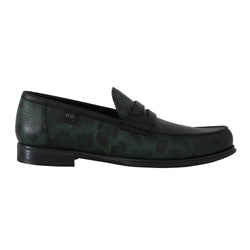 Green Leopard Leather Moccasins Loafers