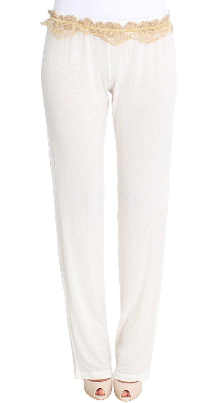 White Lace Detailed Casual Pants