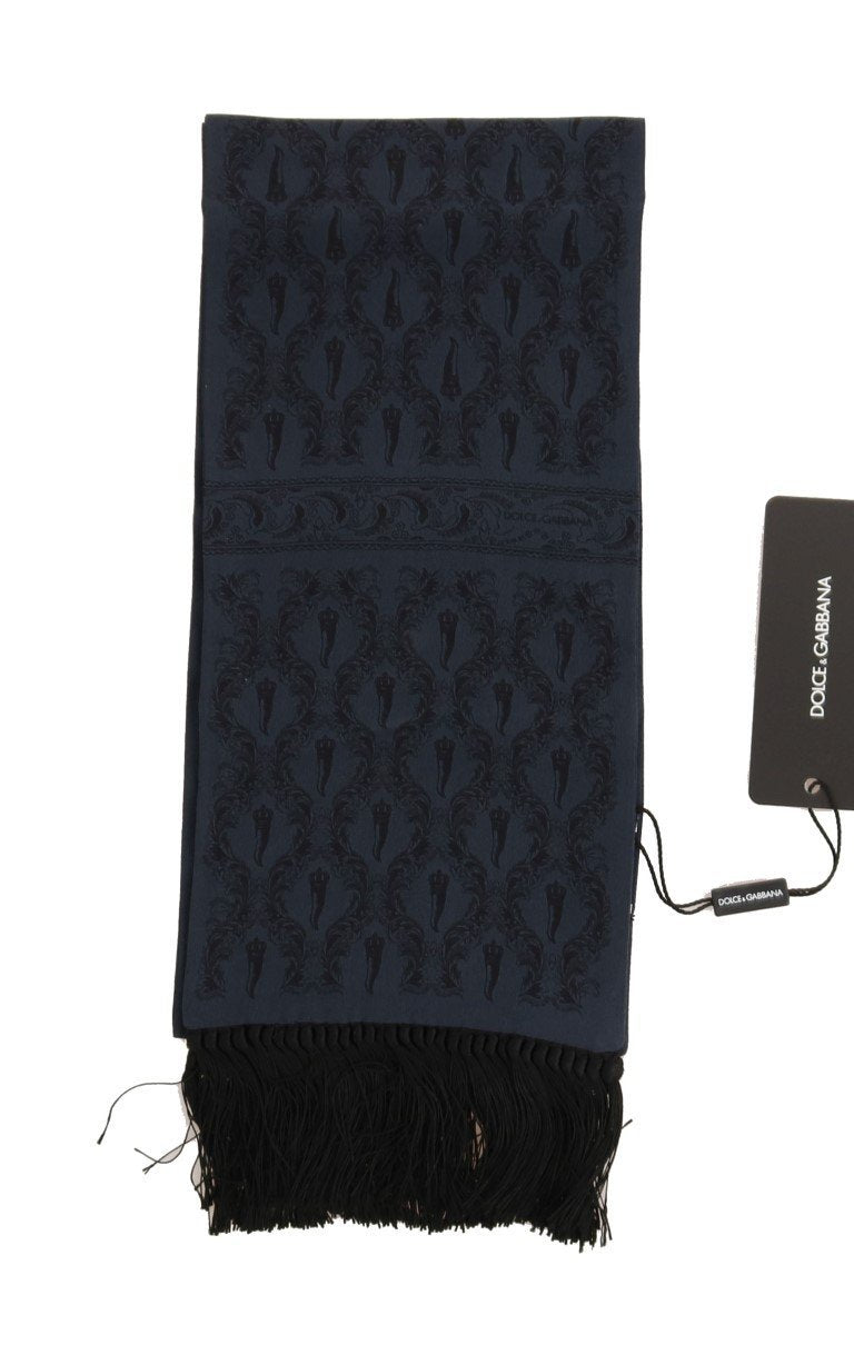 Blue Silk Black Royal Print Scarf