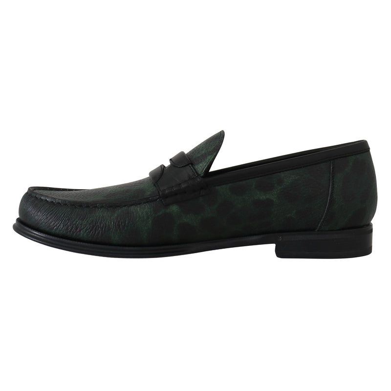 Green Leopard Leather Moccasins Loafers