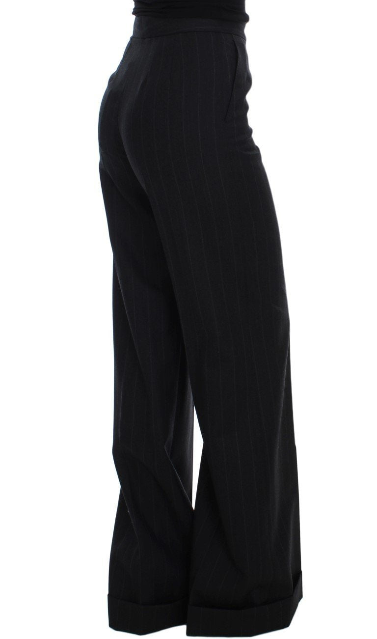 Gray Striped Wool High Waist Pants