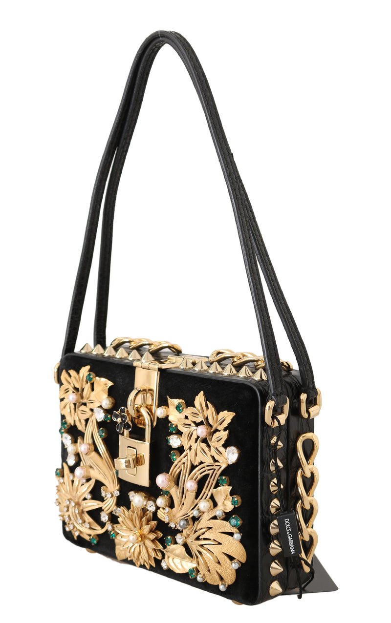 Black Velvet Gold Caiman Crystal Clutch Purse