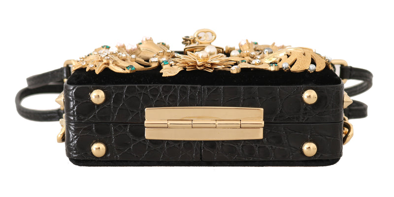 Black Velvet Gold Caiman Crystal Clutch Purse