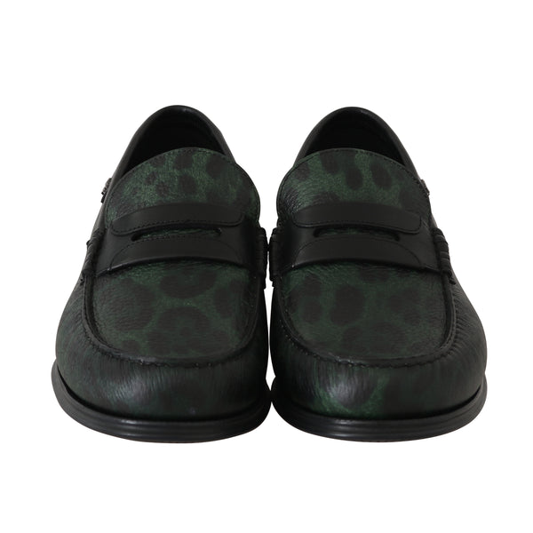 Green Leopard Leather Moccasins Loafers