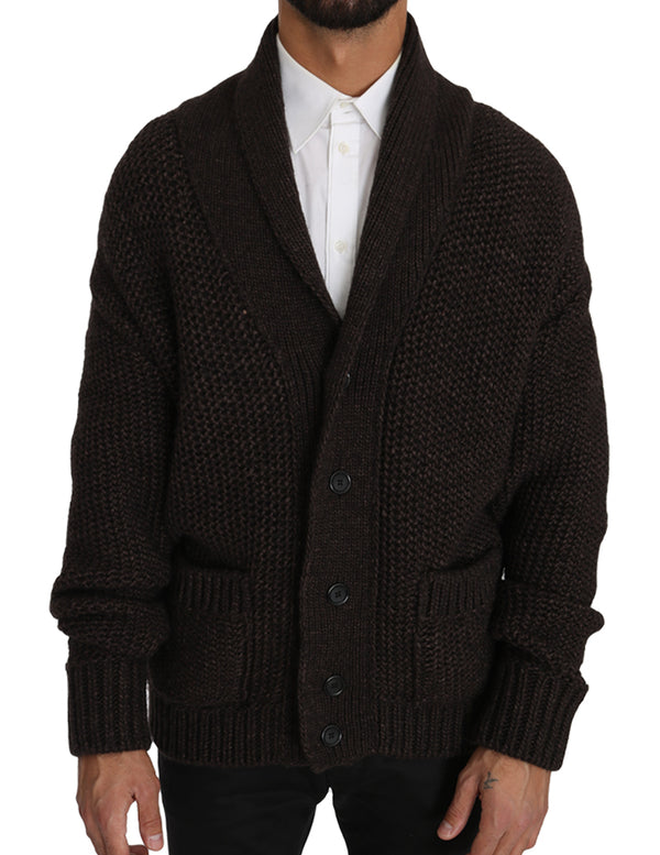 Brown Knitted Wool Button Cardigan Sweater