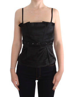 Designer Black Shiny Smooth Camisole Tank Party Evening Top Blouse