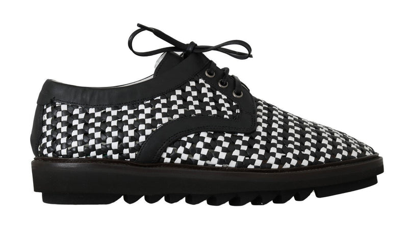 White Black Woven Leather Casual Shoes